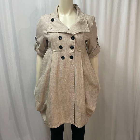 Katie Half sleeve Double Breasted Pea Coat, Beige, Size Small - Picture 1 of 8